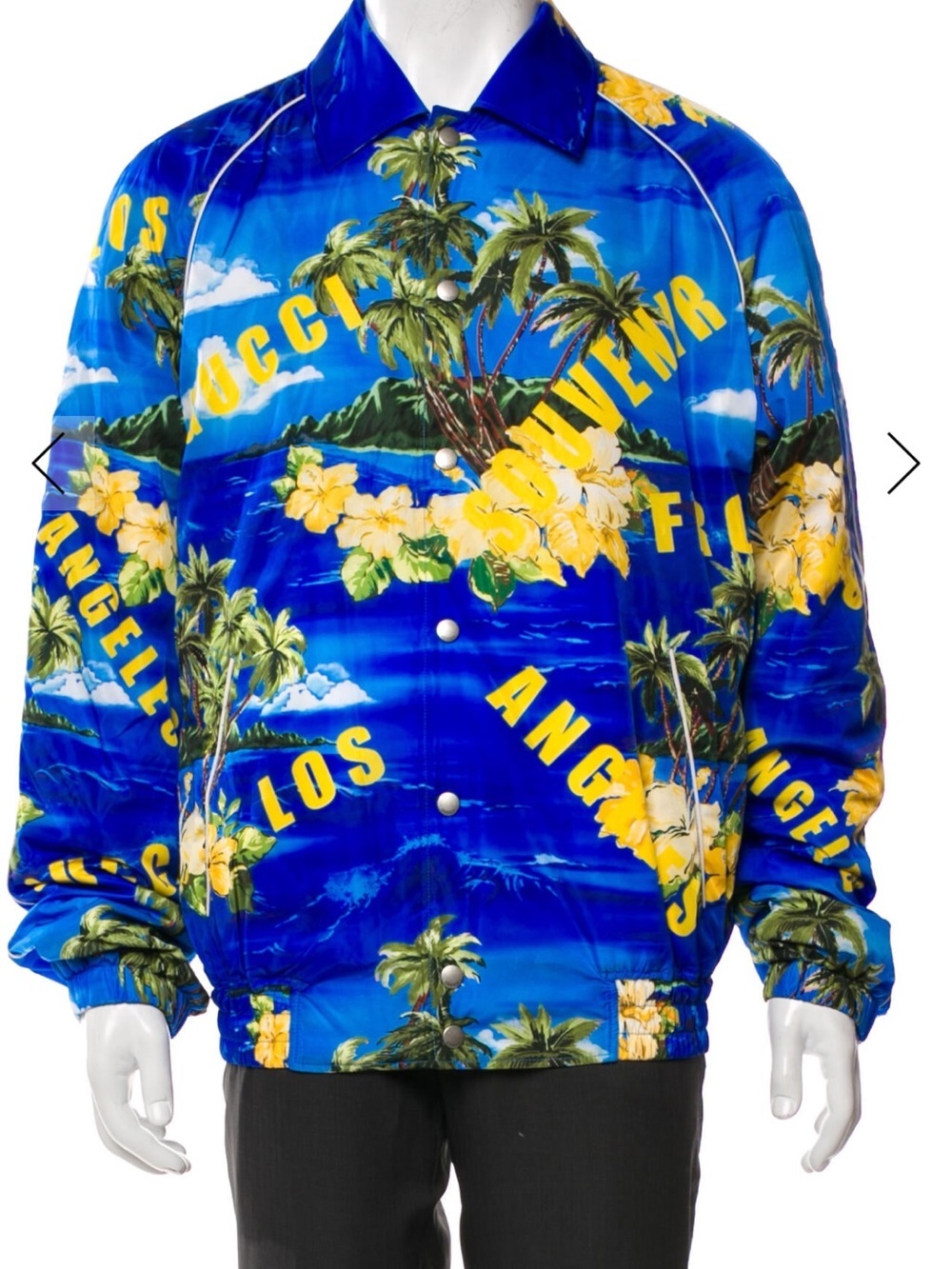 NWT 2022 Gucci Logo Souvenir Los Angeles Print Nylon Jacket, XL/48